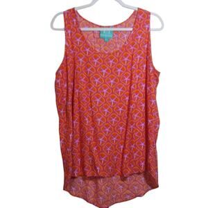Espacada Orange Pink Novelty Starfish Tunic Tank Top Vacation Resort Size L